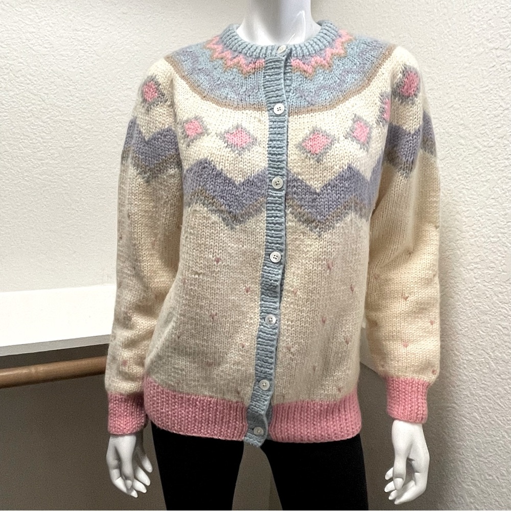 D.Byford Ltd. VTG Hand Knit Fair Isle Wool Button Up Cardigan Sweater | Sz M